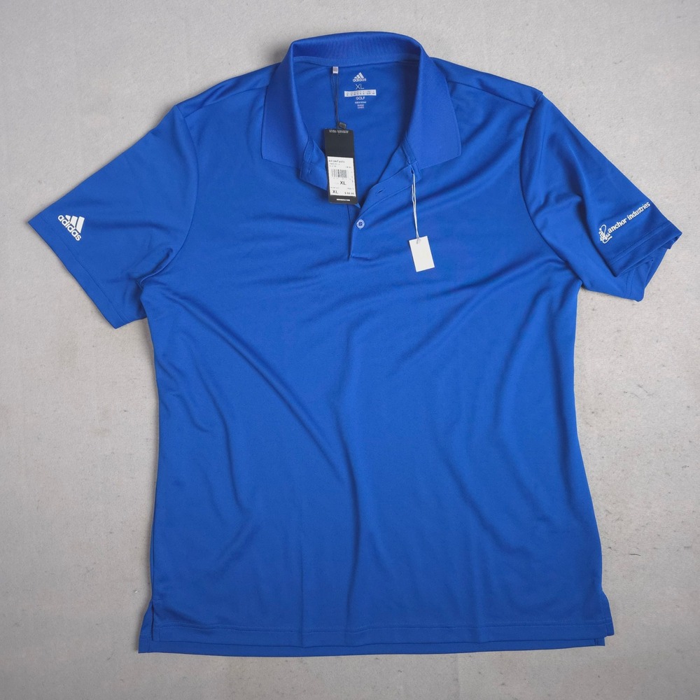 Adidas Golf Polo Shirt Men's XL Blue Performance UPF‎ 50 Anchor Industries Logo